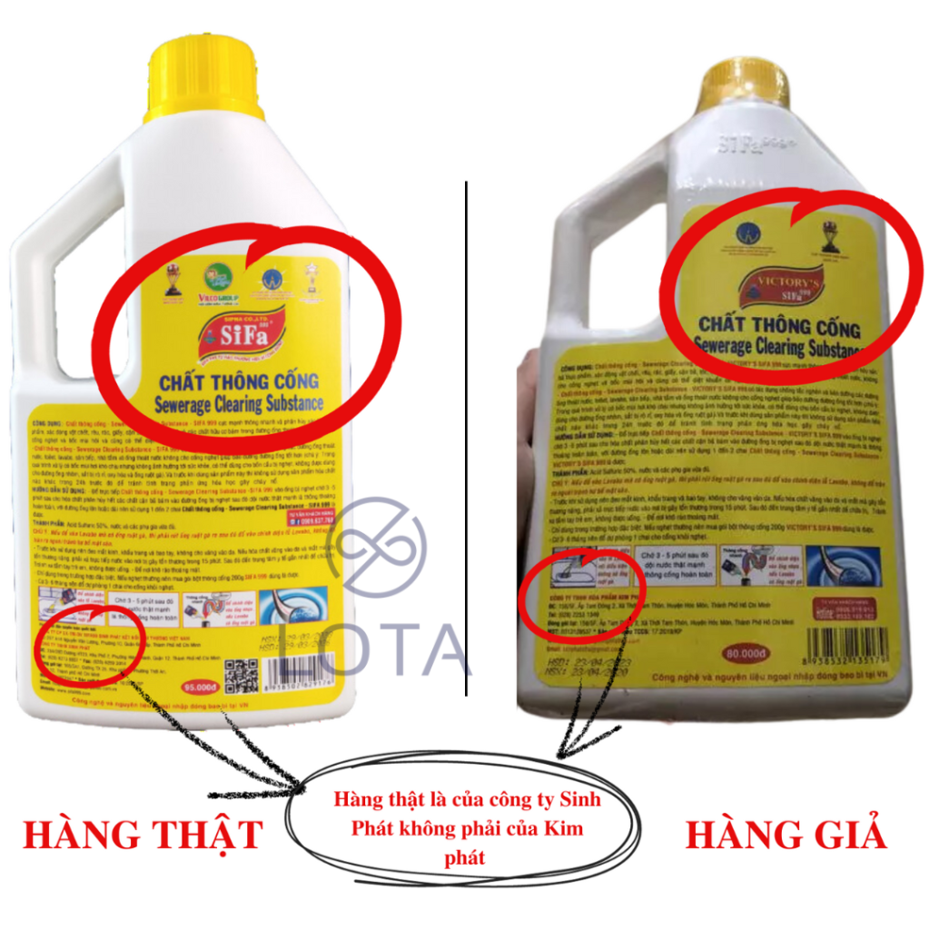 Phân biệt hàng real và fake dung dịch thông cống SIFA