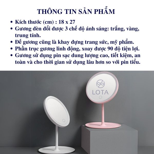 thiet ke tinh te va tien nghi cua guong trang diem tron den led 3 mau